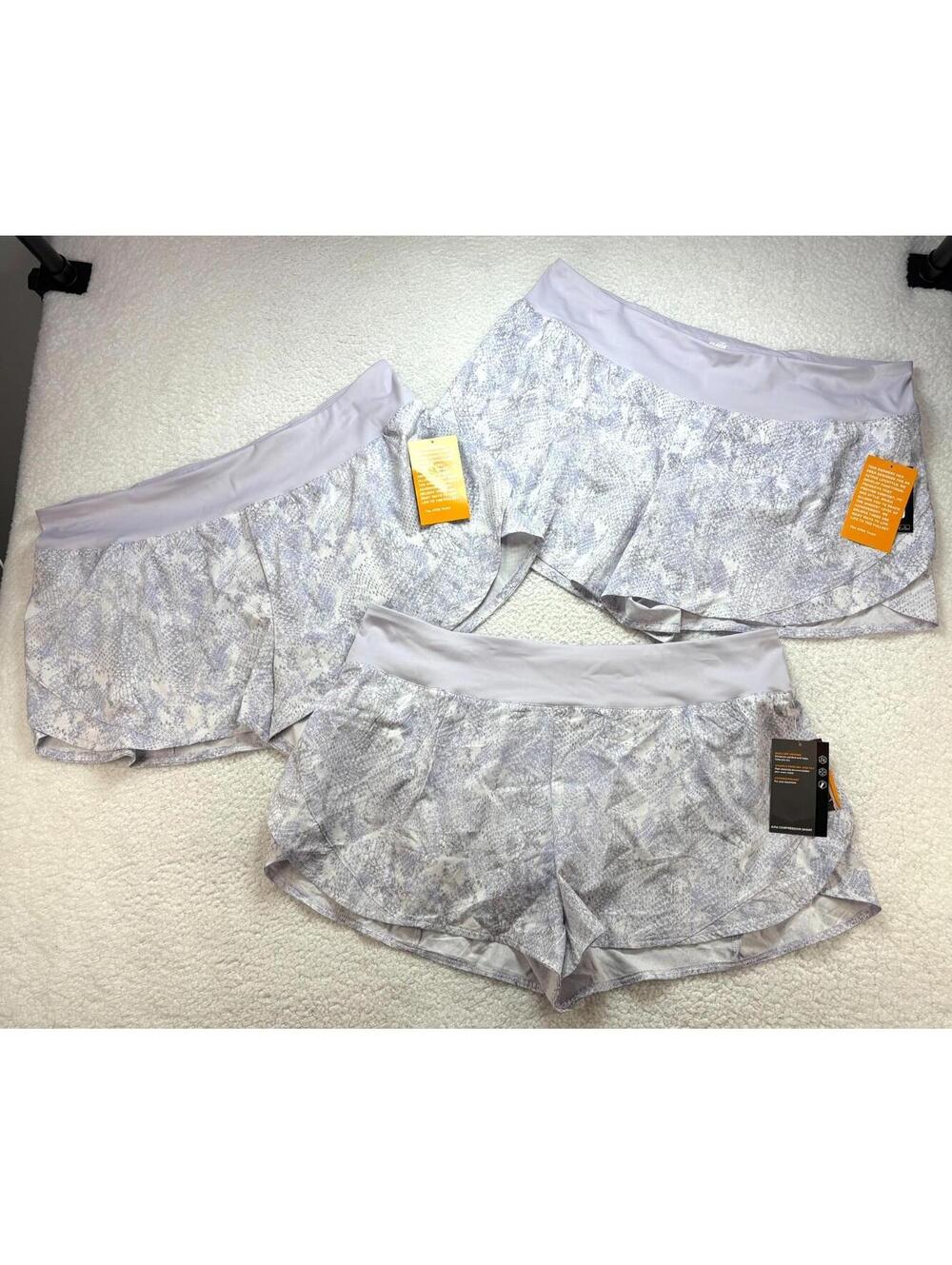 Avia Women's 2XL Athletic Shorts Lot of 3 NWT Light Purple Patterned Pull-On
